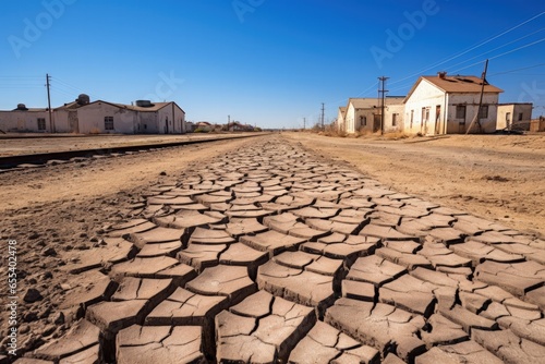 Dried up road in town, dry arid environment