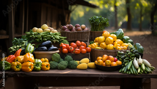 Freshness of organic vegetables and fruits, healthy eating for a vegetarian generated by AI