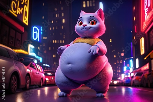 cute cat obese fat overweight animal kitten dancing in new york street manhattan street illustration generative ai photo