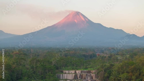 Merapi volcano at sunset, 4K aerial hyperlapse