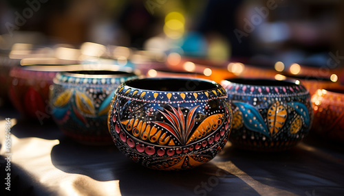 Cultures celebrate ancient traditions with ornate pottery and indigenous crafts generated by AI