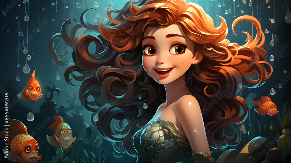 Girl underwater with fish