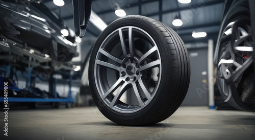 garage and alloy tire replacement. automobile maintenance or repair