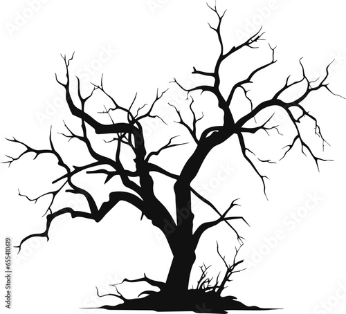 Vector graphic of horror halloween tree. Black halloween tree icon with flat design style. Suitable for content design assets