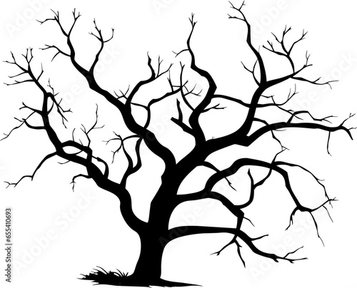 Halloween tree vector, dry tree without leaf, scary tree, silhouette tree in black color