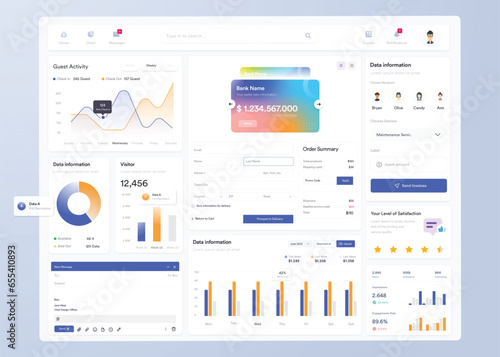 Infographic dashboard. UI design with graphs, charts and diagrams. Web interface template for business presentation