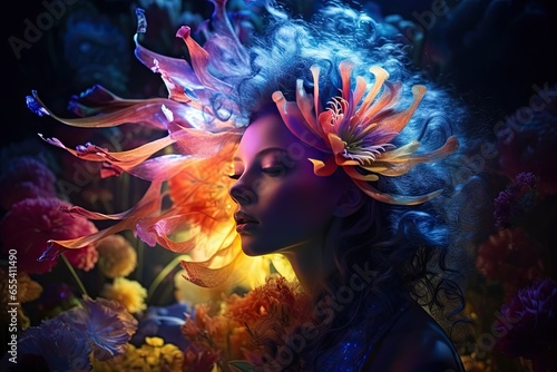 Mysterious woman in soft colorful floral light © Harper Took