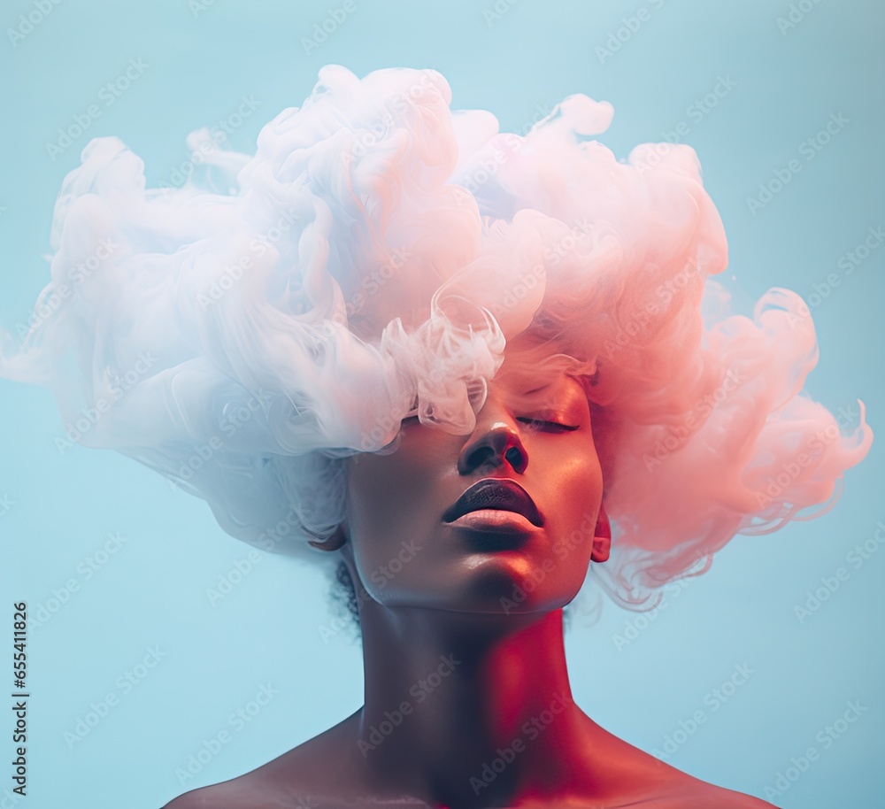 Woman with cloud hair, smoky and ethereal