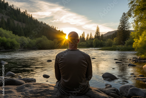 Reflective cancer patient in solitary contemplation amidst natures comforting embrace  photo