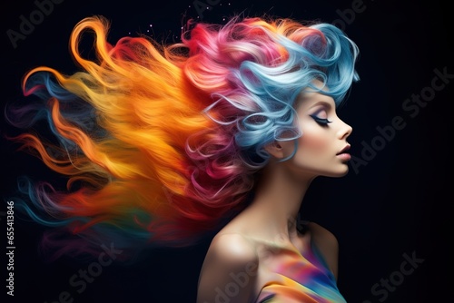 Portrait of a beautiful girl with colorful hair. 
