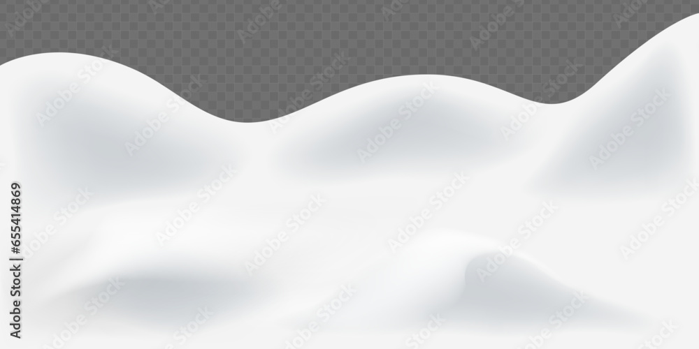 Snow realistic landscape background. 3D realistic snow background. Snow drifts isolated on transparent background.