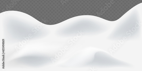 Snow realistic landscape background. 3D realistic snow background. Snow drifts isolated on transparent background.