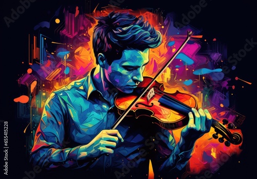 Musician playing the violin in the style of a watercolor drawing. Colorful picture of a violinist. Illustration for cover, card, postcard, interior design, decor or print.
