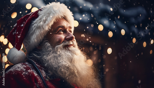 Street Santa Claus smiling on christmas eve