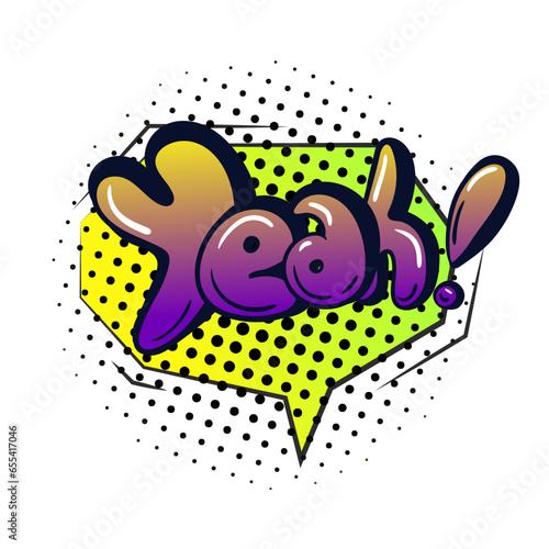 Comic speech bubble with emotion and text. Comic bubble speech clouds. Cartoon yeah comic sign vector.