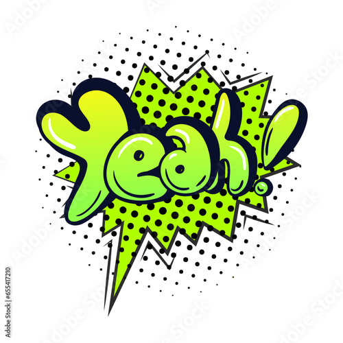 Comic speech bubble with emotion and text. Comic bubble speech clouds. Cartoon yeah comic sign vector.