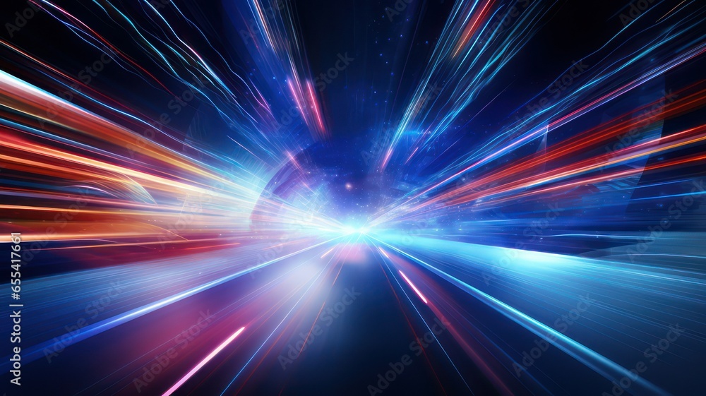 Neon light lines on black background created with Generative AI Neon light lines on black background created with Generative AI