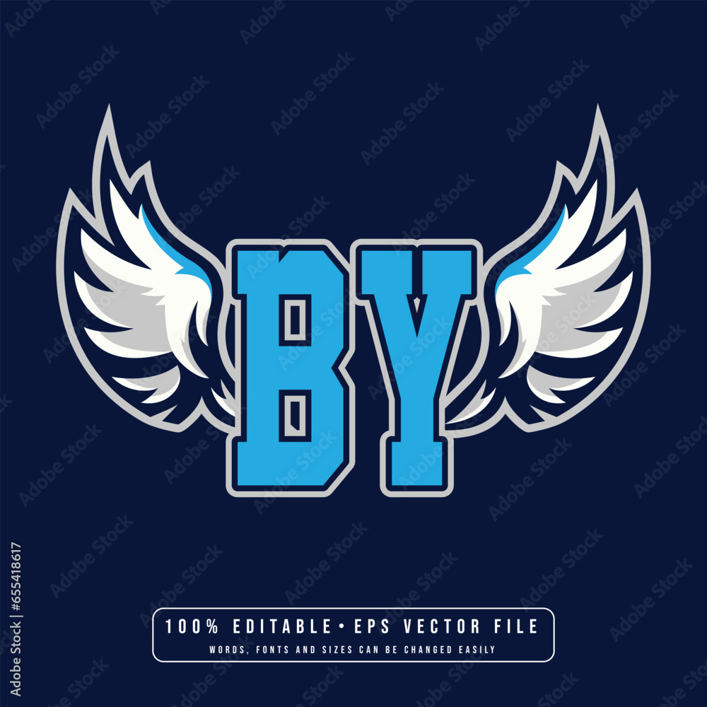 BY wings logo vector with editable text effect. Editable letter BY