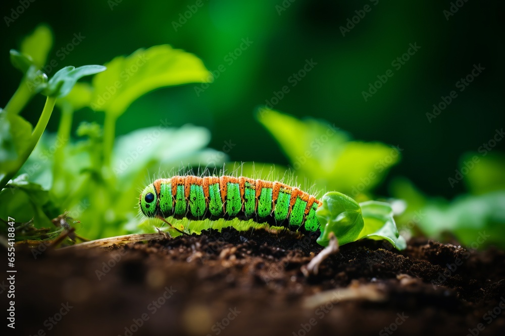 caterpillar walking over a tree brench in the forest