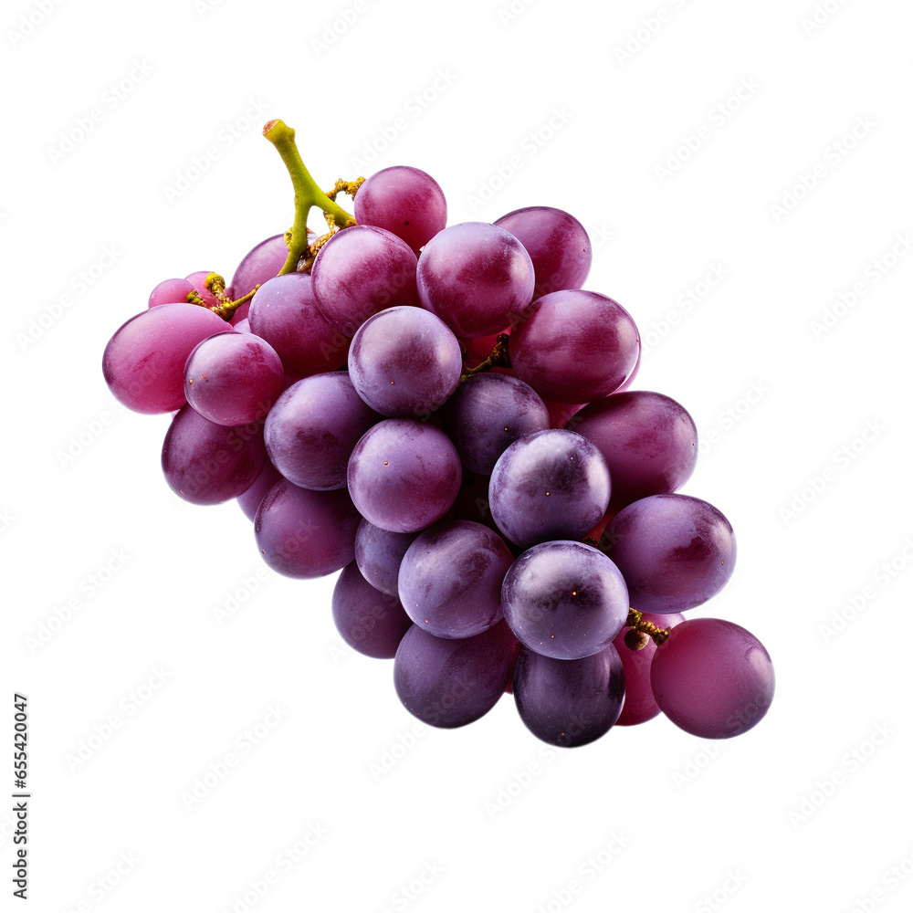 Fototapeta premium bunch of purple grapes isolated on white background, ai generated