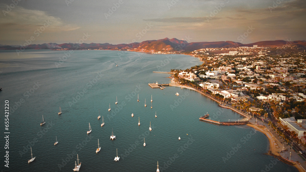 aerial view of the coastline in La Paz, Mexico - obrazy, fototapety, plakaty 