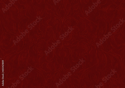 Wallpaper Mural Hand-drawn unique abstract symmetrical seamless ornament. Light semi transparent red on a deep red background. Paper texture. Digital artwork, A4. (pattern: p11-1a) Torontodigital.ca
