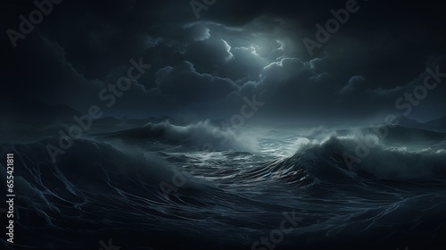 stormy night full moon clouds seas large waves background digital environment predawn real nightfall quiet face moonshine hopeless emotions