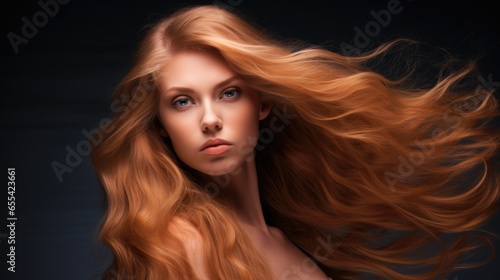 Woman with long wavy hair. Concept of hair care, hair coloring and strengthening. Feminine beauty. © Restyler