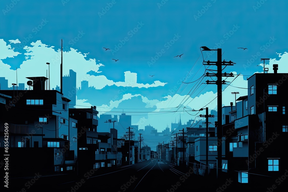 urban city landscape skyline space silhouette illustration background - obrazy, fototapety, plakaty 