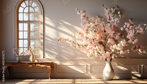 Freshness and elegance bloom in a rustic, comfortable domestic room generated by AI