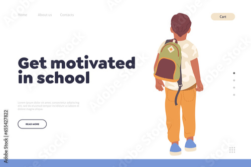 Get motivated in school inspiration inscription on landing page design flat website template