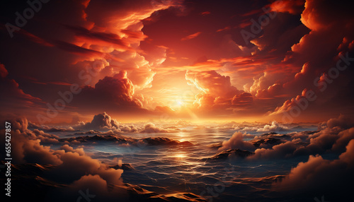 Vibrant sunset sky reflects beauty in nature, tranquil and idyllic generated by AI