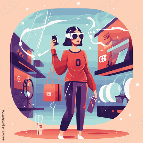 Woman Shopping Using Virtual Reality Headset 