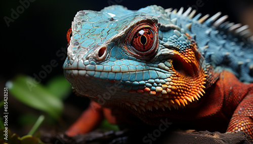 A cute green iguana looking at camera in tropical rainforest generated by AI © Gstudio