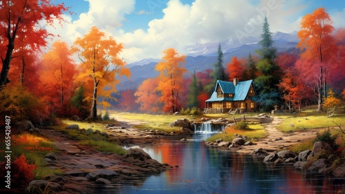 Amazing autumn tree oil painting wallpaper picture AI generated art
