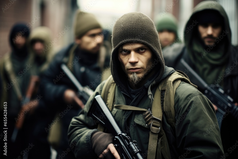 Dangerous Gang Members Armed with Guns and Rifles on Urban Streets Dangerous Gang Members Armed with Guns and Rifles on Urban Streets
