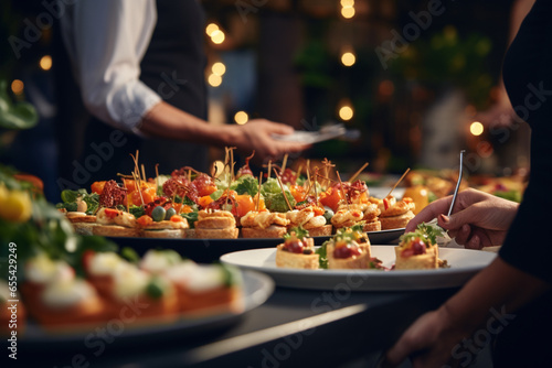 appetizers in PARTY catering happy people serving food, generative ai