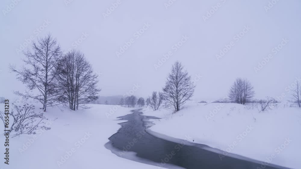 Timelapse of winter evening near river Timelapse of winter evening near river