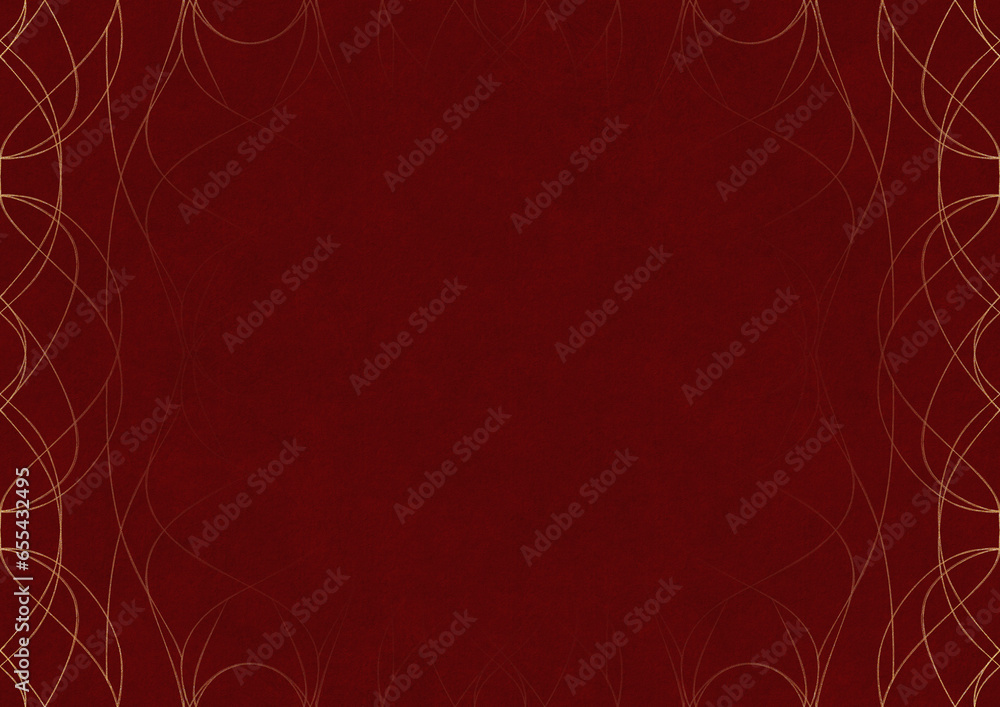 Deep red textured paper with vignette of golden hand-drawn pattern. Copy space. Digital artwork, A4. (pattern: p10-1b) Deep red textured paper with vignette of golden hand-drawn pattern. Copy space. Digital artwork, A4. (pattern: p10-1b)