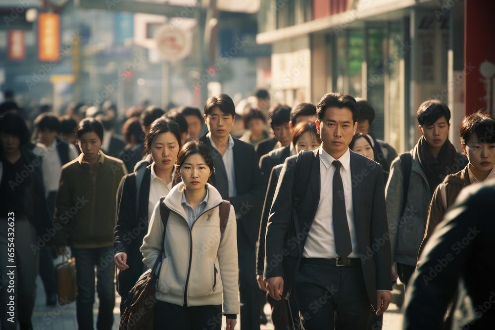 Fototapeta premium Crowd of Asian business commuters people walking street