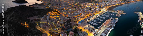 Puerto Deportivo de Mazarrón y localidad ,  vista aérea panorámica photo