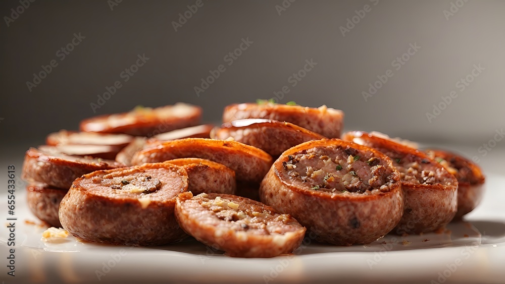 Delicious sausages on a plate ready to be enjoyed
