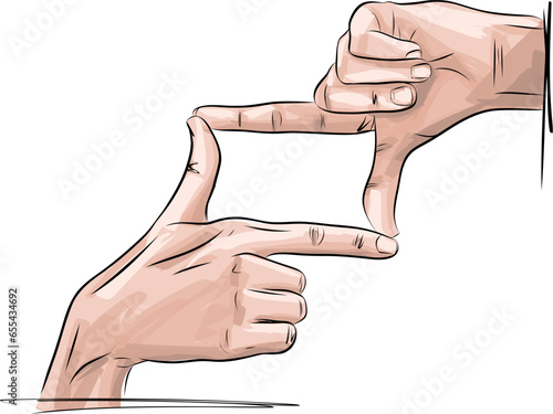 Hand drawn sketch of realistic womens hands, frame with hands