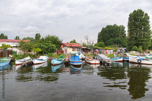 Small fishing boats are moored in Varna