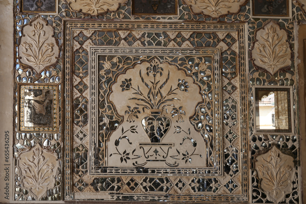 Close-up of the interior mirrors decoration of the Mehrangarh fort in Jodhpur, Rajasthan