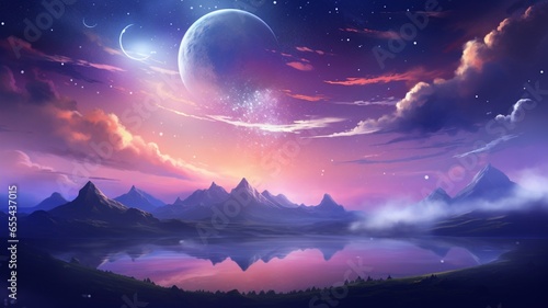 Most wonderful crescent moon sky galaxy painting picture AI generated art