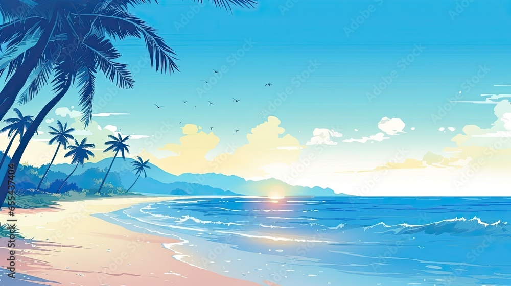 Obraz premium Serene and peaceful tropycal beach illustration