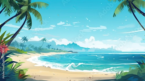 Joyful and vibrant tropycal beach design illustration