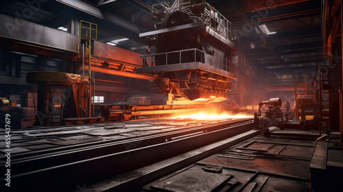 A steel rolling mill, shaping metal into sheets and coils