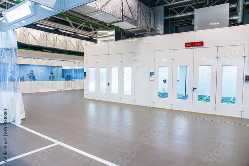 interior of a new empty car service station with paint booths